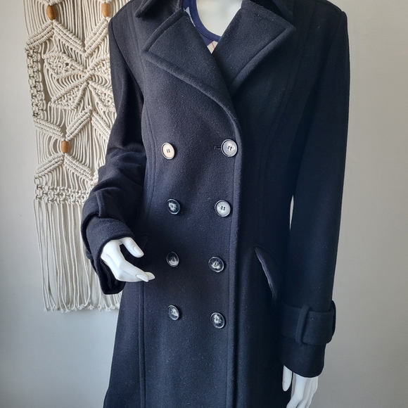 Jones New York black thigh lenght double breasted wool and cashmere coat Sz 12 - Picture 2 of 13